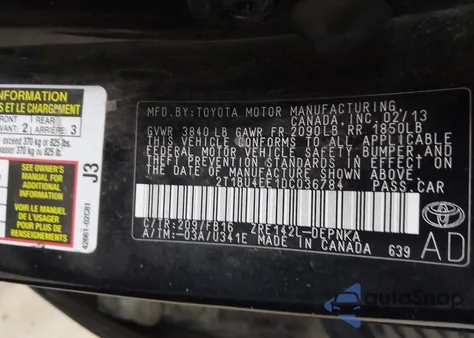 2013 Toyota Corolla Le from USA, damaged, VIN 2T1BU4EE1DC036784